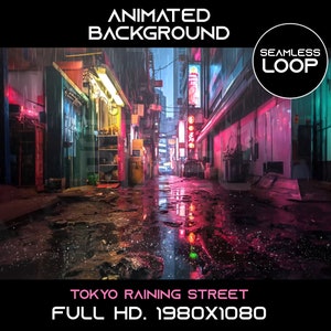Animated Tokyo Raining Street Background :Seamless Loop VTuber Twitch Overlay (Digital Download)