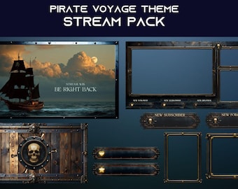 Twitch Overlay, Animated BRB Screen, Streaming Assets, Pirate Theme, Ocean Background