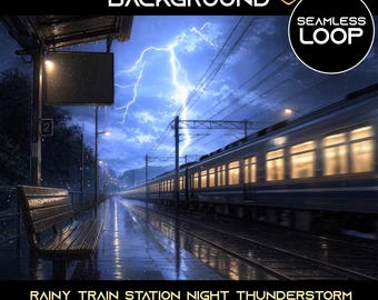 Regenachtige stroom achtergrond treinstation | Geanimeerde stormnachtscène | Looping OBS Twitch YouTube-achtergrond