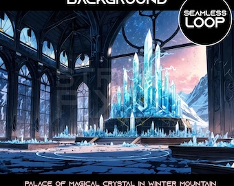 Geanimeerde Crystal Palace Winter Mountain virtuele achtergrond: naadloze loops (digitale download)