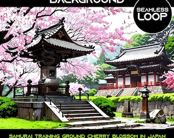 Geanimeerde samurai kersenbloesem virtuele achtergrond: naadloze loops (digitale download)
