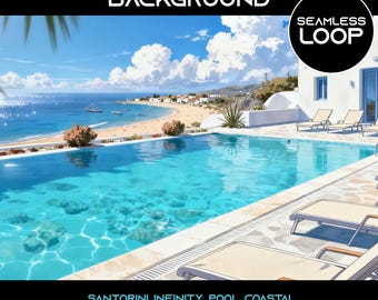 Geanimeerde virtuele achtergrond Santorini Infinity Pool Coastal streaming HD naadloze loops