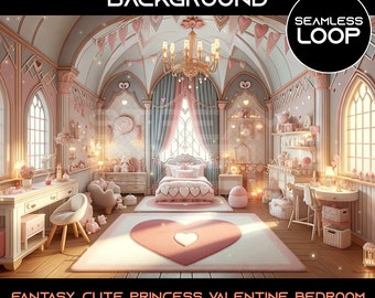 Geanimeerde virtuele achtergrond prinsessenslaapkamer: Lofi Stream-overlay met naadloze lus (digitale download)