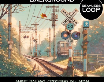 Geanimeerde anime spoorwegovergang achtergrond Lofi Stream-overlay: naadloze loop (digitale download)
