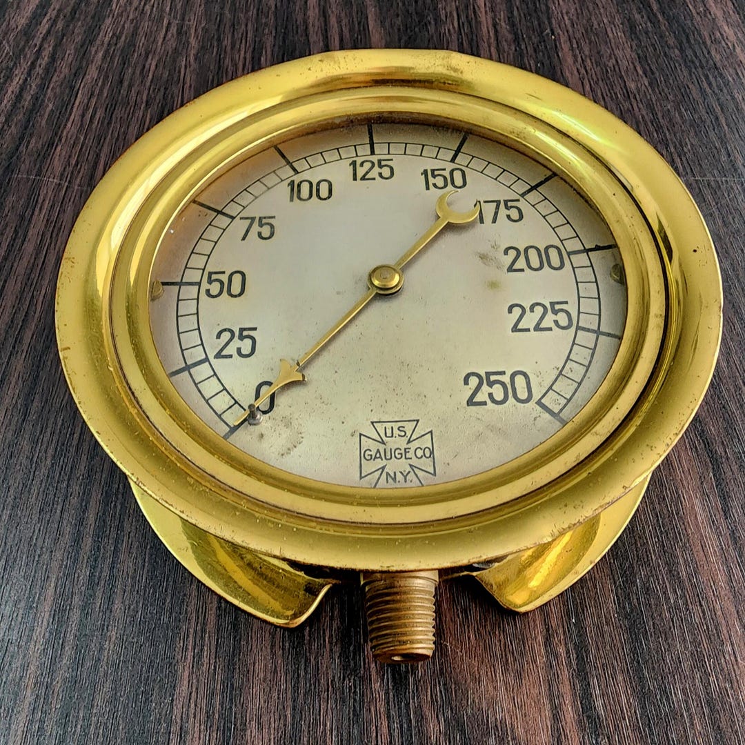 Antique Brass Pressure Gauge: 1906 USA Gauge Co. NY, Industrial Salvage ...