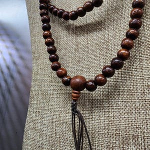 108 Bead Mala Teak Wood Beaded Buddha Prayer Necklace