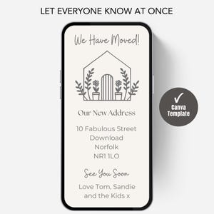 Digital New Home Announcement, Edit in Canva & Send in Minutes! Send via text, whatsapp Etc