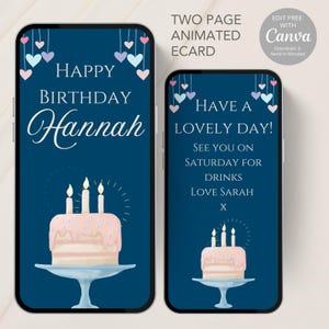 Birthday Cake Card, Digital Download To Edit & Send Animated greeting ecard send via text or whatsapp etc | Electronic Birthday Ecard - E18