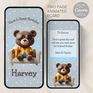 Carte d'anniversaire cool Ted, téléchargement numérique, édition et envoi en quelques minutes ! Carte animée à envoyer par SMS, WhatsApp, etc. | Carte d'anniversaire - E10