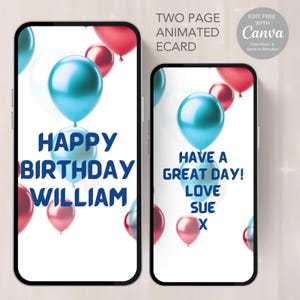 Balloon Birthday Card, Digital Download, Edit & Send in minutes! Animated card to send via text, whatsapp etc  Birthday Ecard - E9