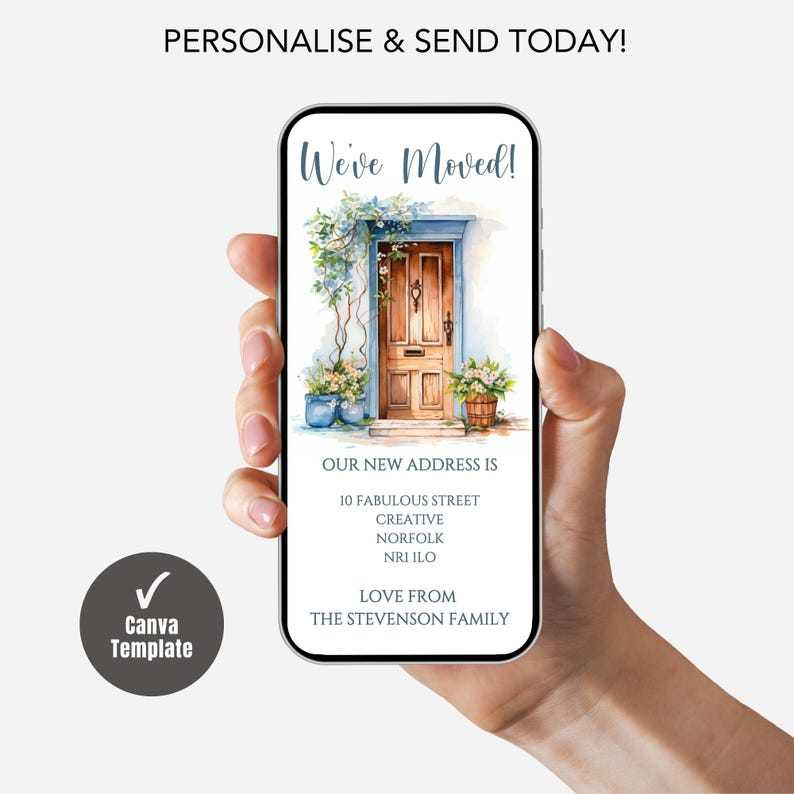Digital New Home Announcement, Edit in Canva & Send in Minutes! Send via text, whatsapp Etc