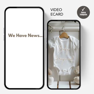 Anuncio de embarazo en vídeo animado: ¡descárgalo, edítalo y envíalo en minutos! Anuncio digital de bebé para enviar por SMS, WhatsApp, etc. - FDC32