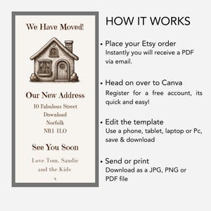 Digital New Home Announcement, Edit in Canva & Send in Minutes! Send via text, whatsapp Etc
