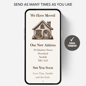 Digital New Home Announcement, Edit in Canva & Send in Minutes! Send via text, whatsapp Etc