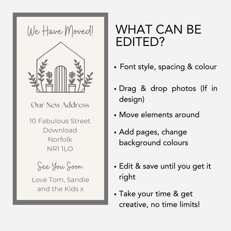 Digital New Home Announcement, Edit in Canva & Send in Minutes! Send via text, whatsapp Etc