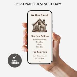 Digital New Home Announcement, Edit in Canva & Send in Minutes! Send via text, whatsapp Etc