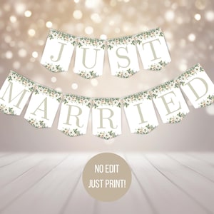 Just Married Bunting, Printable DIY Digital Bunting, Instant Download Banner to Print, Cut and Decorate - Instant PDF to Print - JP1