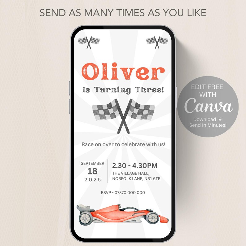 Invitations In Racing Example Racing Car Party Invitation - Instant Digital Download! Send via Text ...