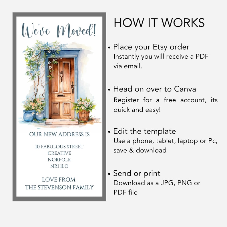 Digital New Home Announcement, Edit in Canva & Send in Minutes! Send via text, whatsapp Etc
