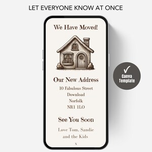 Digital New Home Announcement, Edit in Canva & Send in Minutes! Send via text, whatsapp Etc