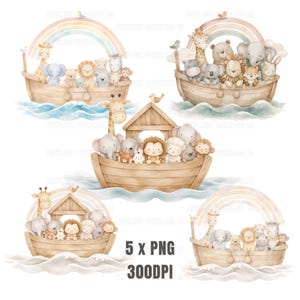 Noahs Ark - 5 PNG - Clipart Digital Download Files - Neutral Christening or Baptism Designs for Craft Projects - CA7