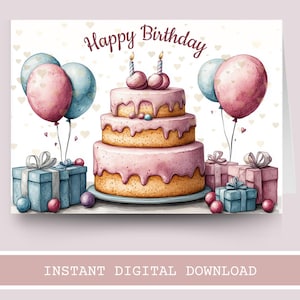Printable Happy Birthday Card | Digital Download Template to Print & Send  - 5x7&quot; | Print At Home - No Edit -DIY Card | Instant PDF - 05