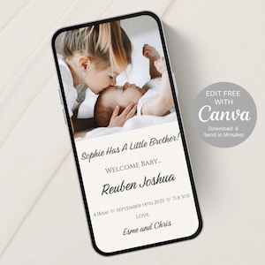 Birth Announcement With Photo, Download, Edit & Send in Minutes! Newborn Baby Announcement to send via text, whatsapp etc Digital - 707A