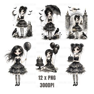 Chica gótica - 12 PNG - Archivos de imágenes prediseñadas para descarga digital - CA4