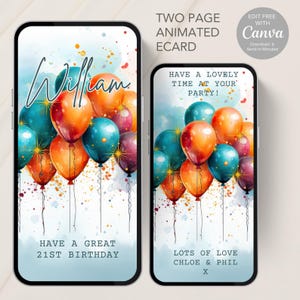 Modern Balloon Birthday Card, Digital Download, Edit & Send in minutes! Animated card to send via text, whatsapp etc | Birthday Ecard -E7
