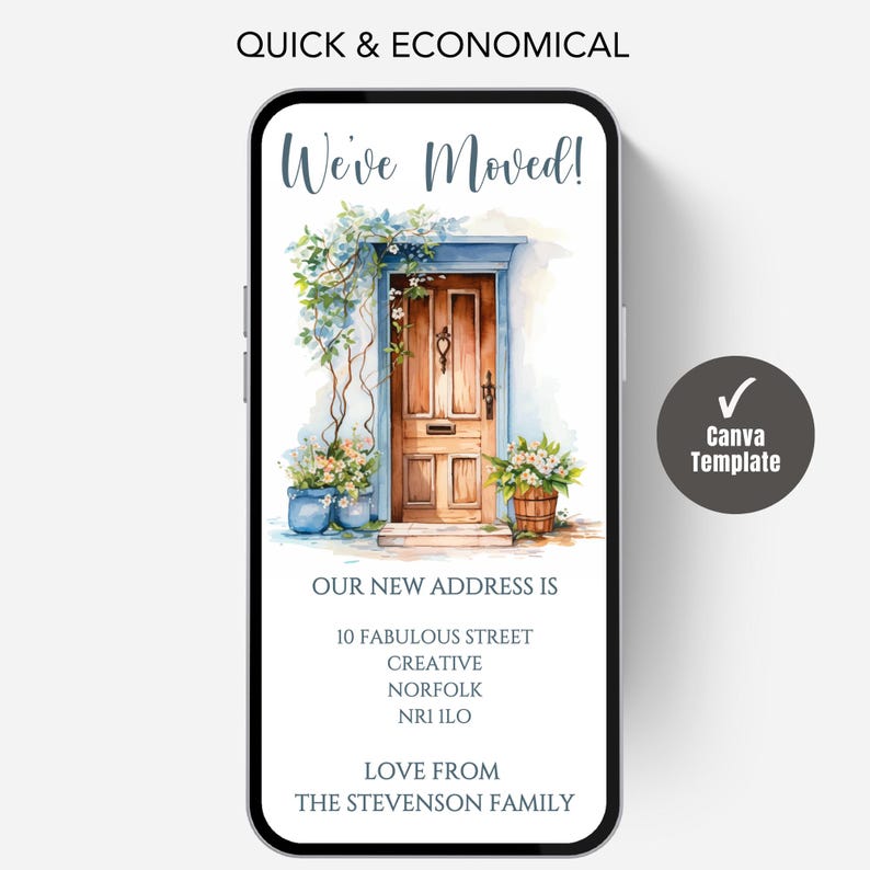 Digital New Home Announcement, Edit in Canva & Send in Minutes! Send via text, whatsapp Etc