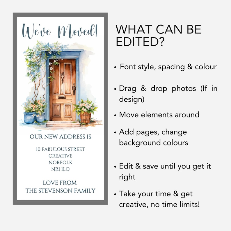 Digital New Home Announcement, Edit in Canva & Send in Minutes! Send via text, whatsapp Etc