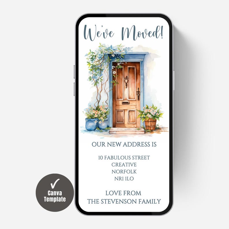Digital New Home Announcement, Edit in Canva & Send in Minutes! Send via text, whatsapp Etc
