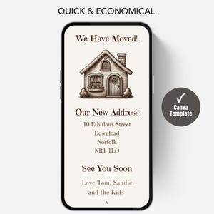 Digital New Home Announcement, Edit in Canva & Send in Minutes! Send via text, whatsapp Etc