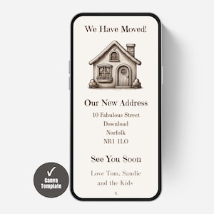 Digital New Home Announcement, Edit in Canva & Send in Minutes! Send via text, whatsapp Etc