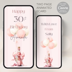 Fizz and Balloons Birthday Card, Digital Download, Edit & Send in minutes! Animated card to send via text, whatsapp etc Birthday Ecard - 024