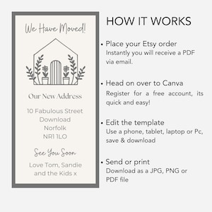 Digital New Home Announcement, Edit in Canva & Send in Minutes! Send via text, whatsapp Etc