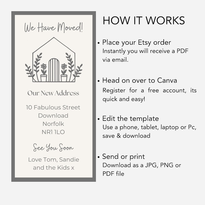 Digital New Home Announcement, Edit in Canva & Send in Minutes! Send via text, whatsapp Etc