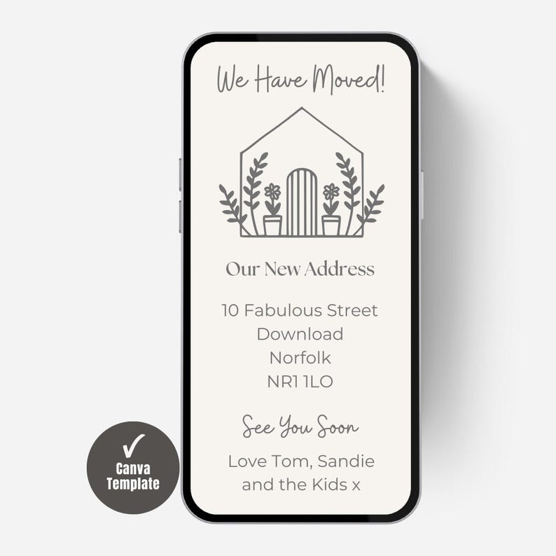 Digital New Home Announcement, Edit in Canva & Send in Minutes! Send via text, whatsapp Etc