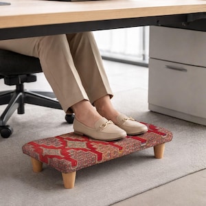 Turkish Red Stool, Multipurpose Stool, Under Desk Stool, Moroccan Pouf, Living Room Decor, Dressing Area, Office Gifts, Wooden Footstool,