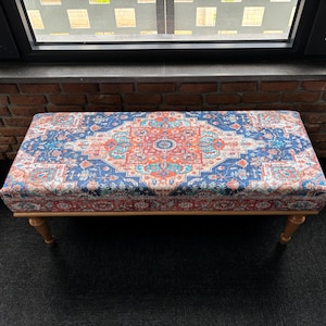 Handmade Ottoman Bench, Upholstered Wood Ottoman Bench, Handmade Furniture, Entry Bench, Aztec Upholstered Bench, Turkish Rug Bench,