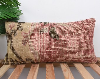 Vintage Kilim Throw Pillow, Pillow for Couch, 12x24 Turkish Pillow, Boho Pillow, Purple Pillow, Nomadic Rectangular  Pillow, Carpet Pillow,