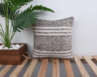 キリム枕カバー、キリム枕、24x24インチのブラウン枕、ストライプ柄