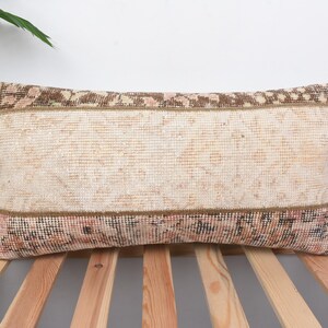 Pillow for Couch, Antique Pillows, 12x24 Handmade Kilim Cushion, Kilim Pillow, Beige Cushion, Embroidered Lumbar Pillow, Patchwork Pillow,