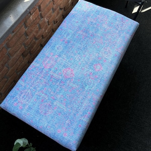 Blue Ottoman Bench, Farmhouse Decor, Handmade Furniture, Aztec Upholstered Bench, Turkish Rug Bench, Upholstered Wood Ottoman Bench,