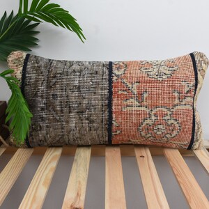 Oreiller bohème, oreiller kilim turc, coussin kilim fait main 12 x 24, coussin kilim, coussin rouge, oreiller patchwork, oreiller noué à la main,