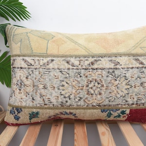 Kilim Cushion Sham, Kilim Pillow, 16x24 Home Decor Pillow, Pillow for Couch, Beige Cushion Case, Striped Lumbar  Pillow, Patchwork Pillow,