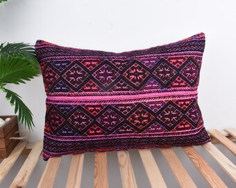Turkish Kilim Pillows, Boho Pillows, 20x28 Pillow for Sofa, Antique Pillows, Purple Cushion, Lumbar Pillows, Authentic Handwoven Pillows,