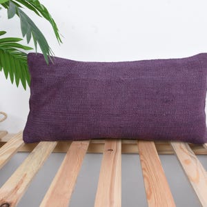 Vintage Kilim Throw Pillow, Throw Kilim Pillow, 10x20 Kilim Pillow, Kilim Cushion Sham, Purple Pillow Cover, Vintage Turkish Lumbar Pillow,