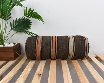 Kilim Pillow, Handmade Kilim Cushion, Home Decor Pillow, Brown Cushion, Striped Cushion Case, Sofa Pillow Cover, Wool Ottoman Cushions,