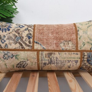 Ethnical Kilim Rug Pillow, Boho Pillow, 12x24 Kilim Pillow Cover, Pillow for Sofa, Beige Pillow, Turkish Lumbar  Pillow, Patchwork Pillow,